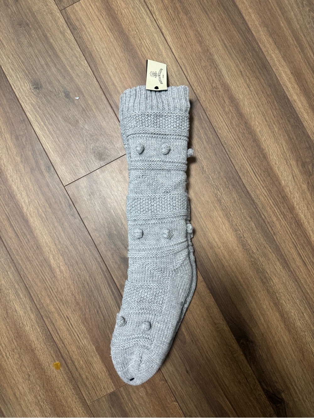 Bed Bath & Beyond Light Grey Knit Pom-Pom Knee Sock
